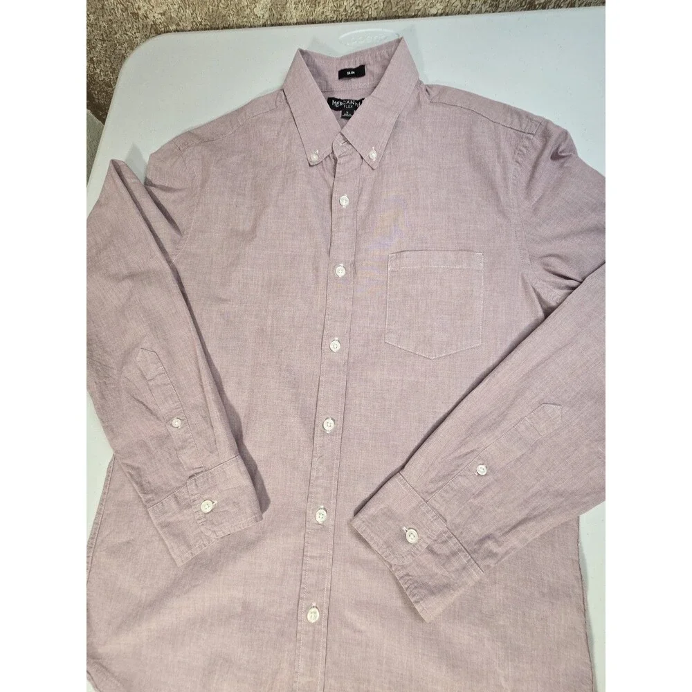 J Crew Men's Heathered Pink Slim Mercantile Flex Long Sleeve Button Up Shirt - L